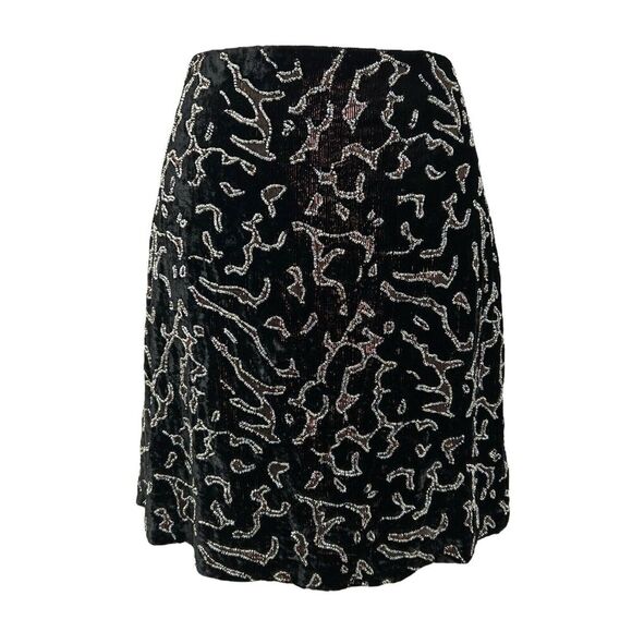 Club Monaco Skirt 8 Black Velvet Beaded Animal Print Whimsigoth A-Line Mini - Picture 3 of 10
